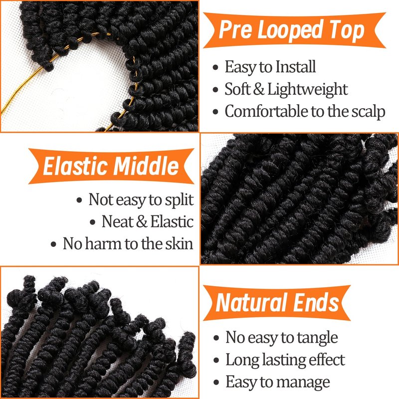 Lifabeauty 8 Packs Short Bob Spring Twist Crochet Hair 8Inch Pretwisted Passion Twist Crochet Hair Curly Pre Looped Crochet Braids Hair Kids Twist Crochet Hair for Black Women (8 Inch, 1B#)