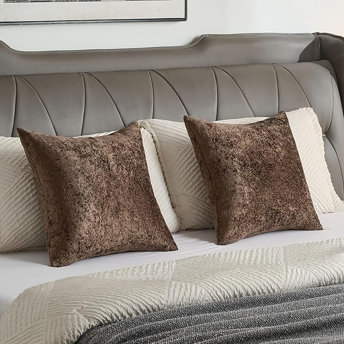 FUTEI Dark Coffee Flannel Throw Pillow Covers 22x22 Inch Set of 2,Soft Dimensional Textured Cushion Cases,Modern Home Decor for Couch Living Room