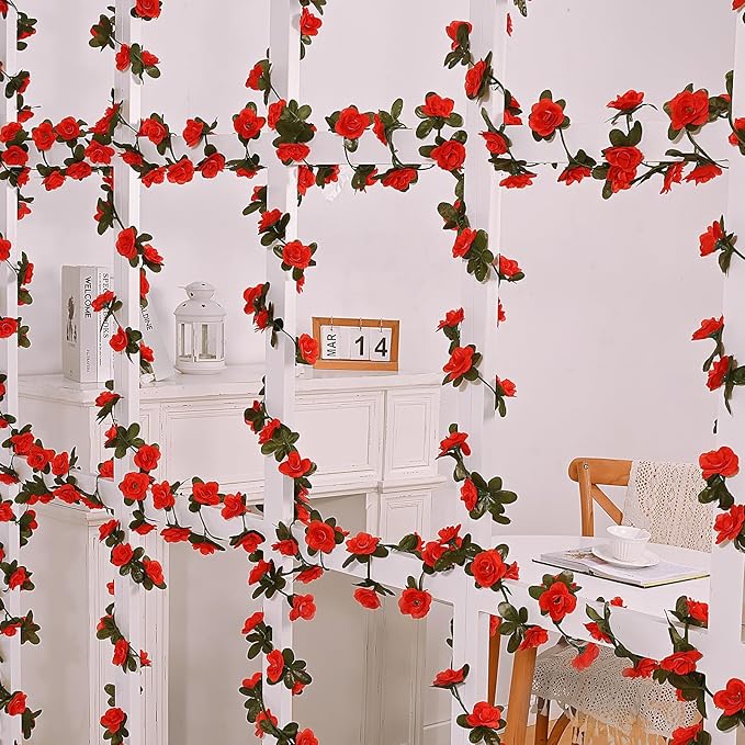 MARTINE MALL Flower Garland Vines, 12 Strands 99Ft for Bedroom, Rose Decoration, Floral Garland for Room Table Christmas Birthday Wedding Party Garden Wall Decor