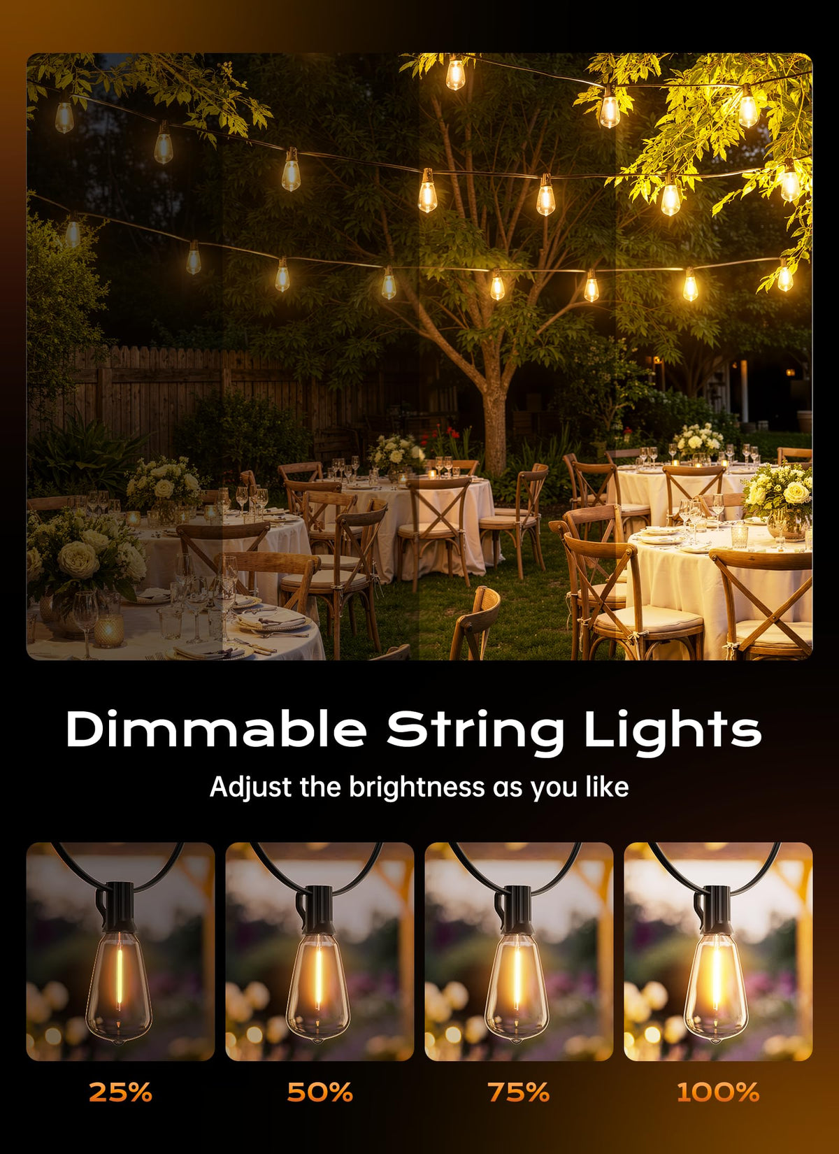 Minetom 100FT Outdoor String Lights with Remote, ST38 Patio Lights Dimmable