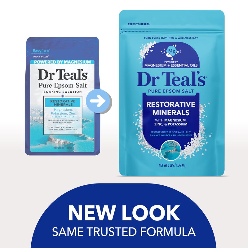 Dr Teal's Epsom Salt Restorative Minerals Soak with Magnesium, Potassium, Zinc & Eucalyptus Essential Oils, 3 lbs (Pack of 4)