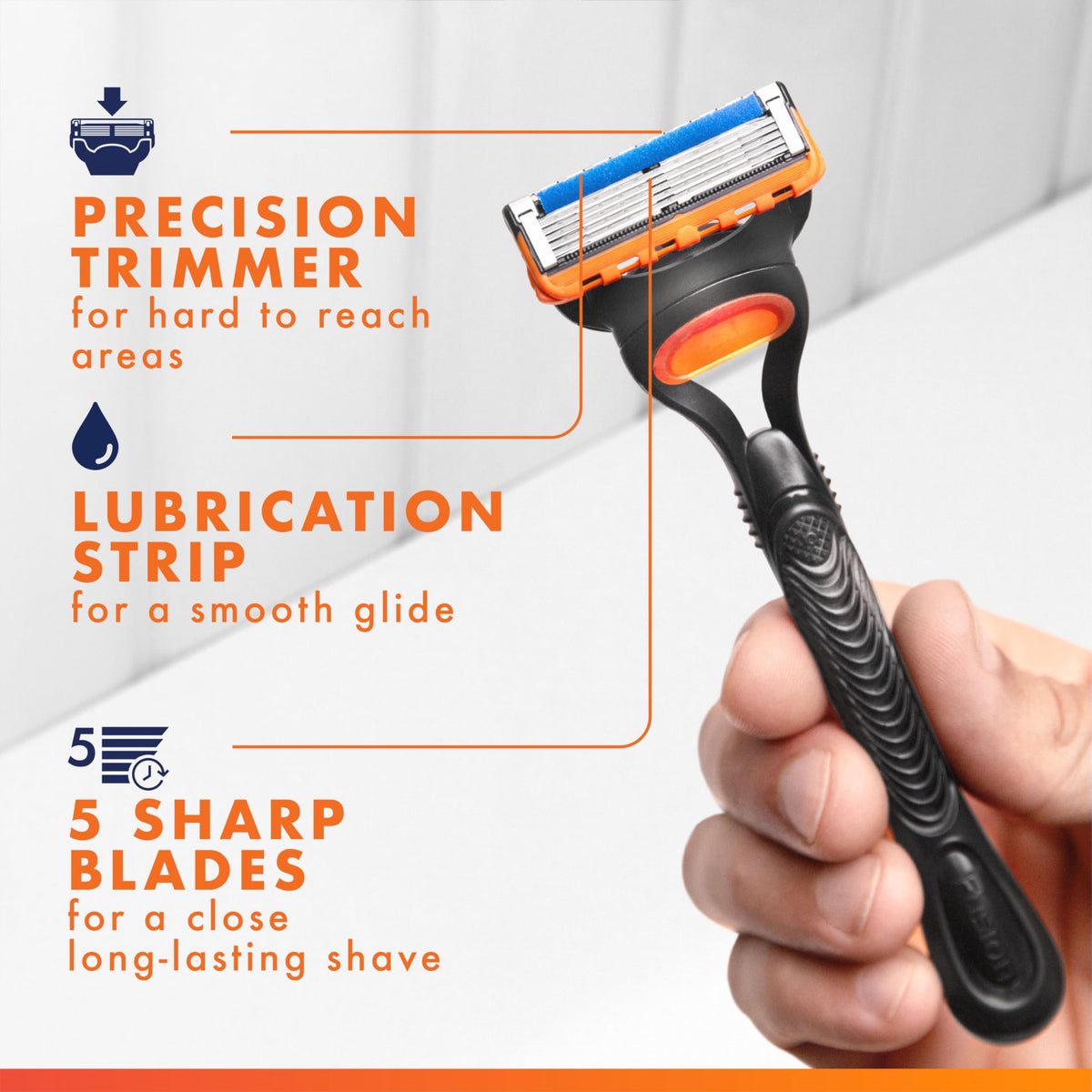 Gillette Fusion5 Razors for Men, 1 Razor, 4 Blade Refills, Lubrastrip for a More Comfortable Shave