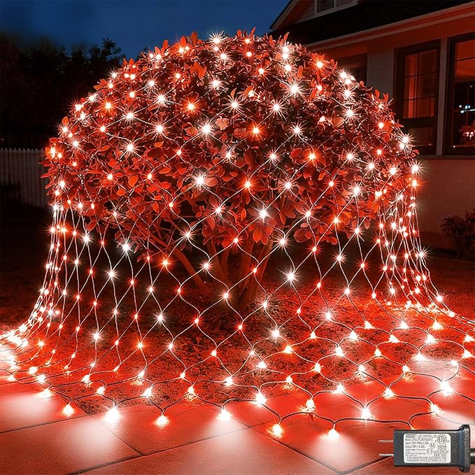 LitHome 14.8FT x 5FT Christmas Net Lights Outdoor, 300 LED Red White Bush Lights 8 Modes, Connectable Waterproof Valentines Net Mesh Light Green Wire for Bushes Shrubs Holiday Valentine's Day Decor