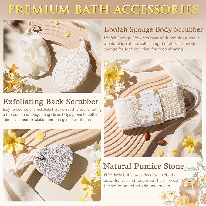 Birthday Gifts for Women, Honey & Almond Milk Relaxing Spa Gift Baskets for Women Self Care Package Bath Gift Set, Home Bath and Body Kit Pamper Valentines Day Gifts for Her Womens Mom Friends Sister