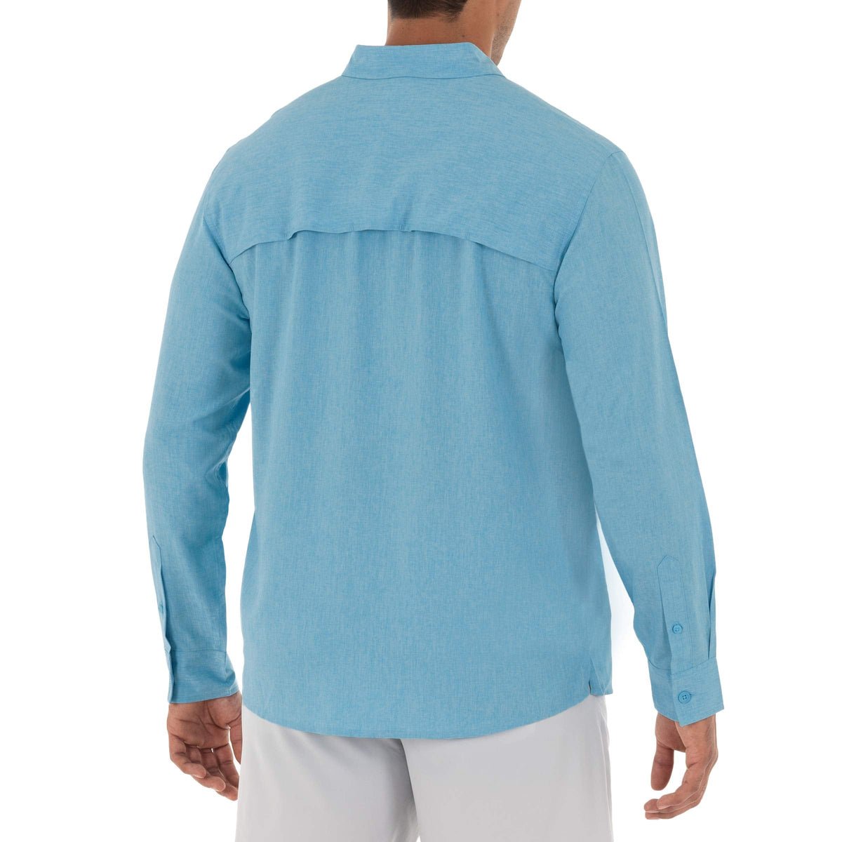 Guy Harvey Men's Long Sleeve Harbor Heather Performance Fishing Shirt, Bonnie Blue, Large