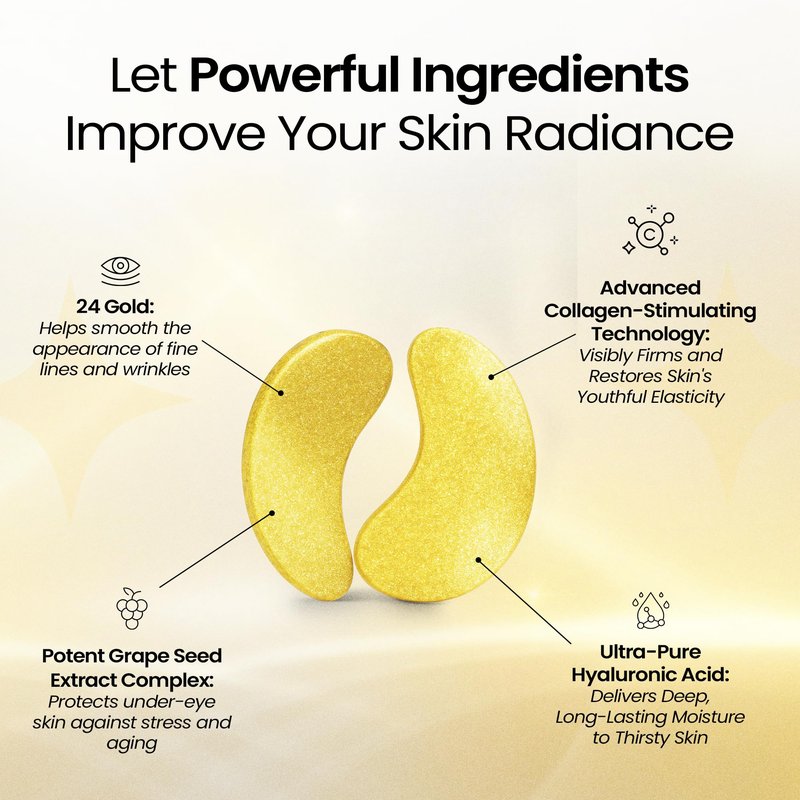 LA PURE 24k Gold Under Eye Patches for Puffy Eyes and Dark Circles, Revitalizing & Non-Irritating Anti Aging Eye Masks with Hyaluronic Acid & Collagen - Dermatologically Tested - 15 Pairs Eye Gel Pads