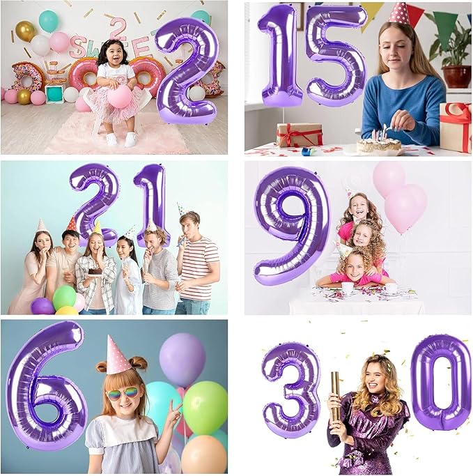 Purple Number Balloons, 40 Inch Purple Balloon 9.9 Helium Balloon 9th Birthday for 9 Years Birthday Decoration Children Girls Boys