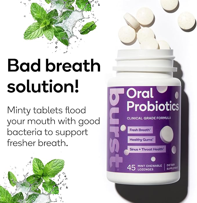 Burst Dental Probiotics (45 Count) | Healthy Oral Cavity, Bad Breath, Immune System & Sinus Support | Promotes Upper Respiratory Health and Beneficial Bacteria | Blis K12 & M18 | Packaging May Vary