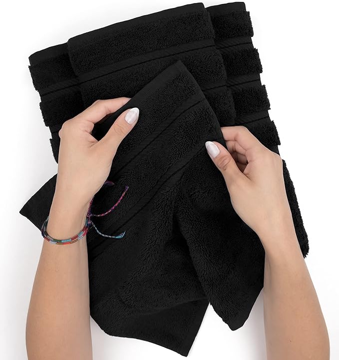 American Soft Linen Luxury 4 Piece Bath Towel Set, 600 GSM 100% Cotton Turkish Bath Towels for Bathroom, 27x54 in Extra Large Bathroom Shower Towels, Black
