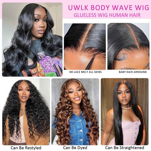 UWLK 4x4 Glueless HD Lace Closure Wig Human Hair Body Wave Lace Closure Wigs Human Hair Pre Plucked Wear And Go Body Wave Wig Human Hair 26 Inch
