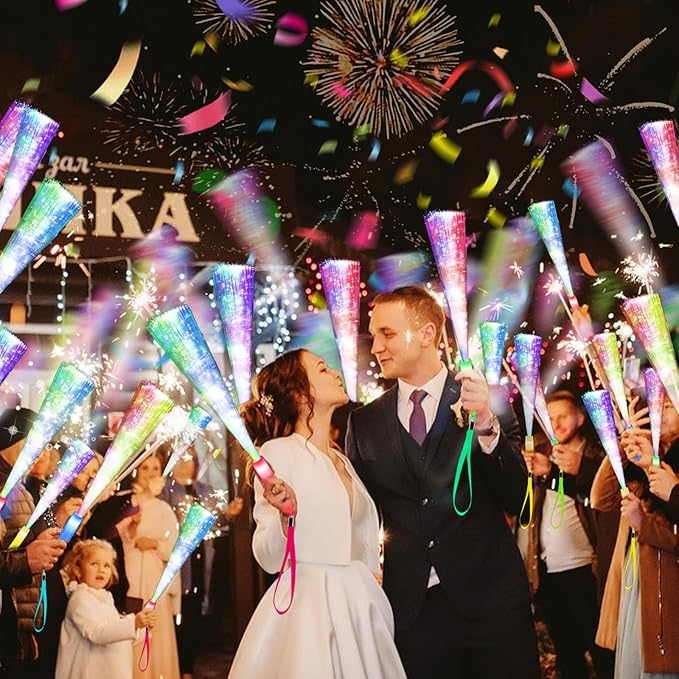 38 PCS Glow Sticks Bulk, Glow Fiber Optic Sticks, LED Light Wands, Glow in The Dark Party Supplies, Fiber Optic Wands for Weddings, Flashing LED Party Favors, Colorful Light Sticks