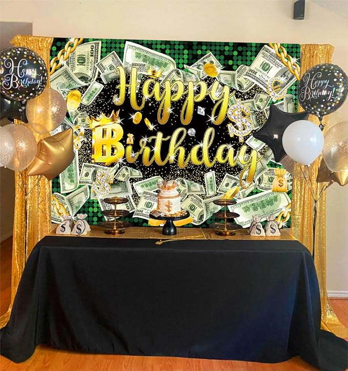 5×3ft Money Birthday Backdrop Money Party Background Dollar Bill Backdrop Hip Hop Background Boy Girl Men Cash Bash Birthday Party Props Photo Booth Decor