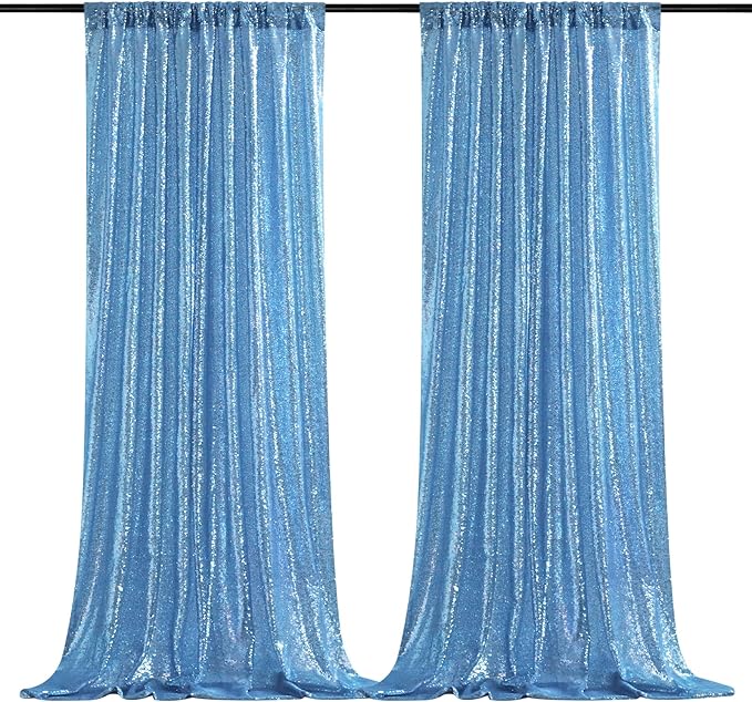 B-COOL Baby Blue Sequin Backdrop Curtains 2 Pieces 2ftx8ft Party Photography Sparkly Background Prom Drapes Wedding Baby Shower Backdrops