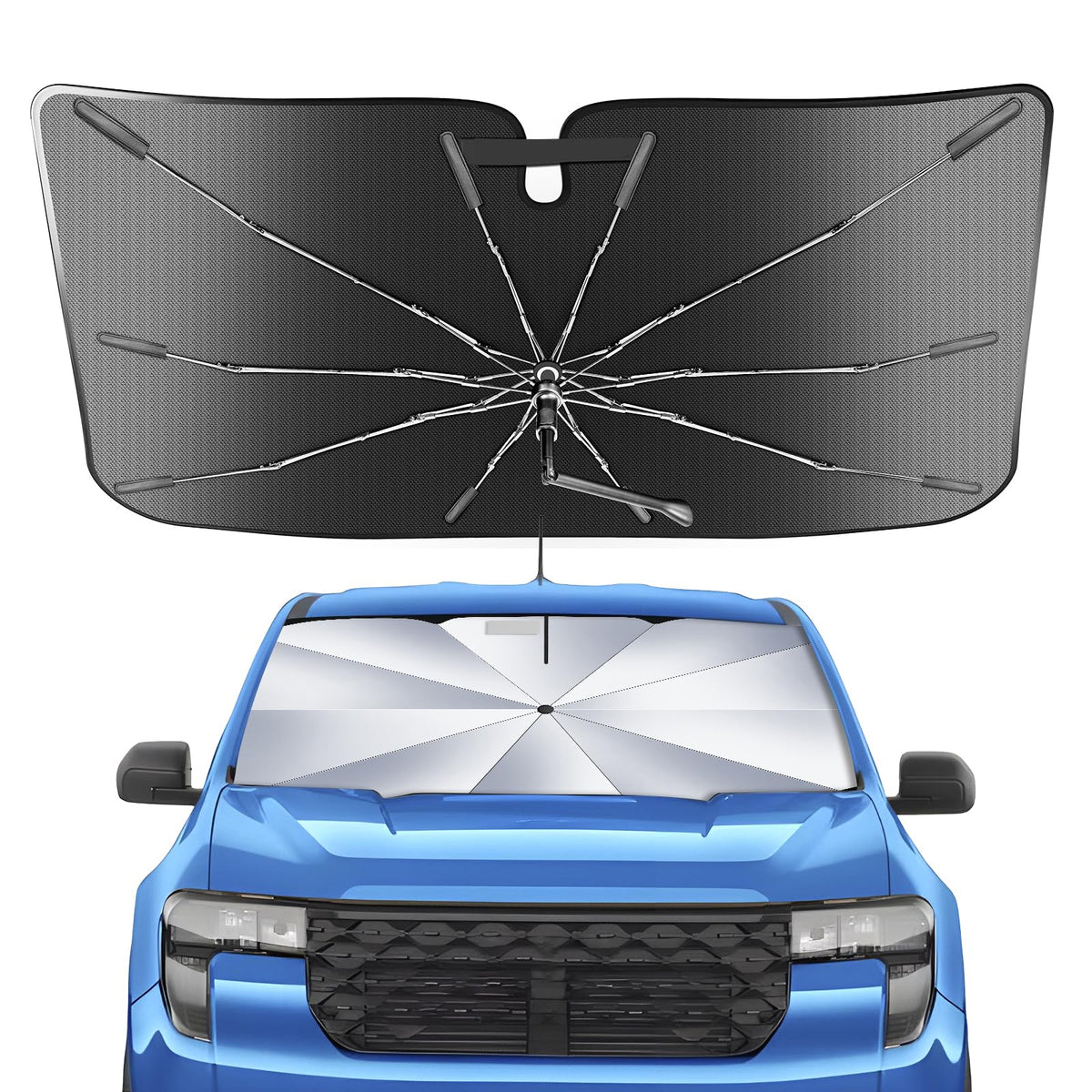 [Upgrade] Portable Ford Maverick 2022-2025 2026 Windshield Sunshade Umbrella [Military-Grade Sturdy] with Carry Bag, 2 in1 Ice C