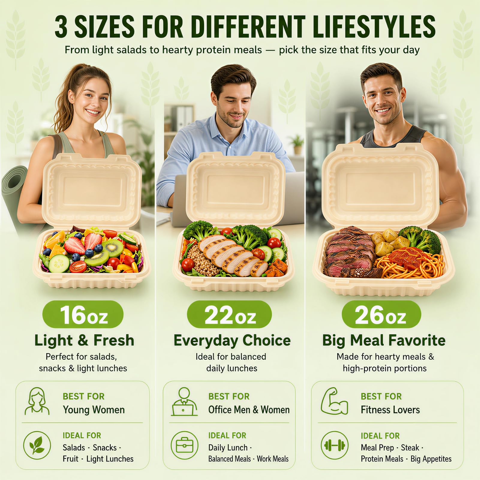 Clamshell Take Out Food Containers, 50 Pack-22oz Disposable Meal Prep Containers Natural Rice Husk Material Durable To Go Containers for Pasta Salad Snacks Taco Chinese Food Restaurants 8"X6"X2.5"