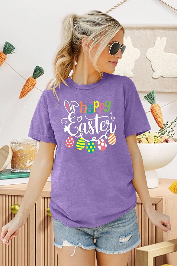 LAZYCHILD Women Easter Teacher Shirts: Funny Treat All with Kindness T-Shirt Bunny Rabbit Tee Tops