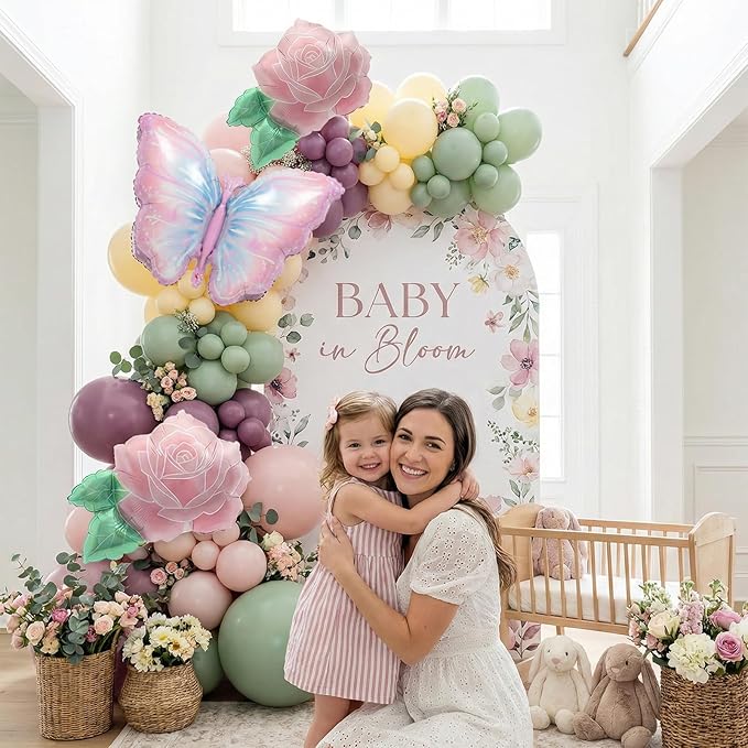 Spring Floral Butterfly Balloon Arch Kit Pastel Lavender Purple pink yellow Balloon Garland with rose Butterfly mylar Balloons for Wildflower Fairy Baby Shower Birthday Garden Tea Party Decorations