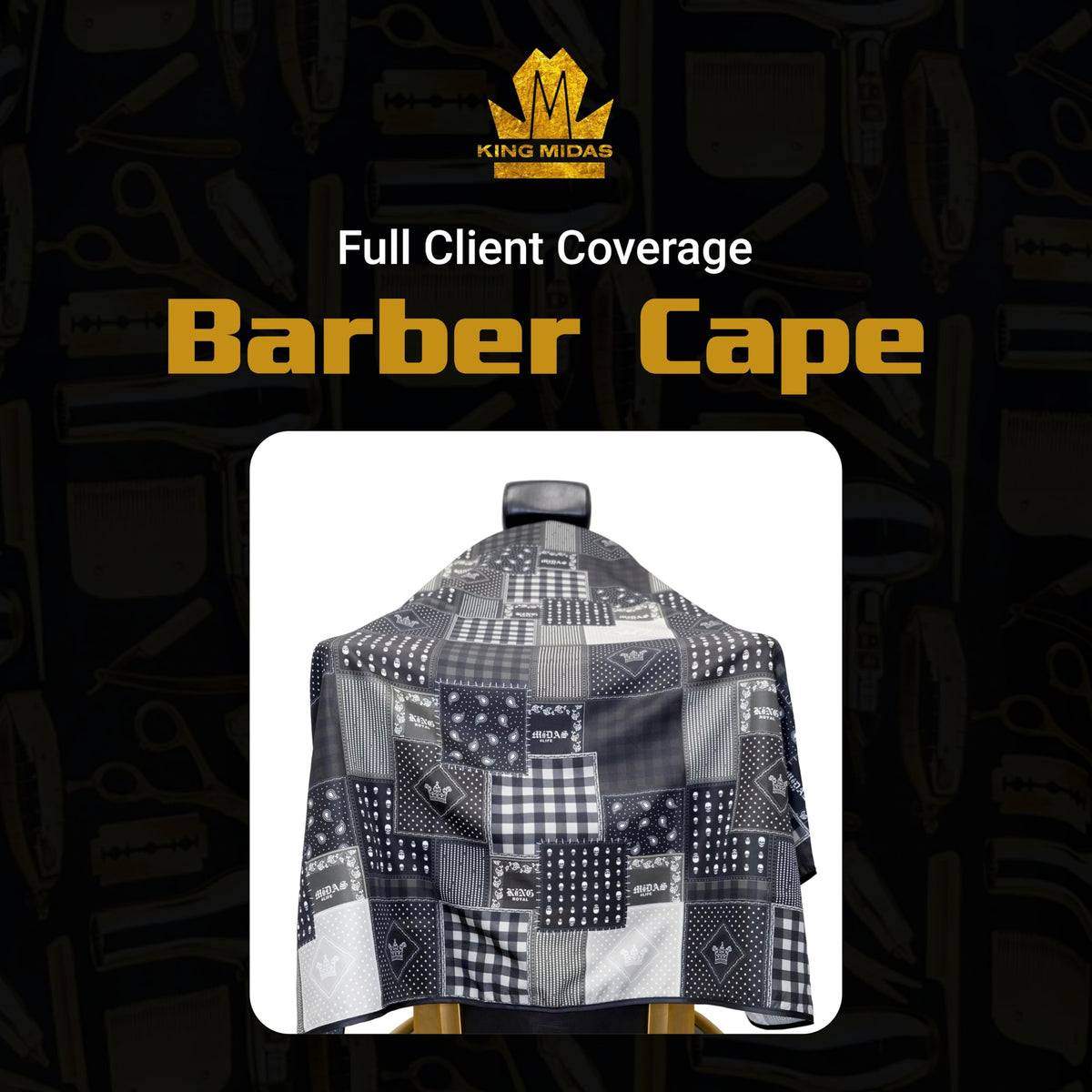 King Midas Barber Hair Cutting Cape for Men & Women - Adjustable Neck Hair Cape for Haircuts with Snap Button, Bandana Barber Cape - Chain – Navy Blue