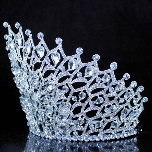 Janefashions 5.75" Tall Large Tiara Crown With Hair Combs, Clear White Austrian Rhinestone Crystal Metal Tiara Pageant Show Parade Wedding Bridal Birthday Queen T2306