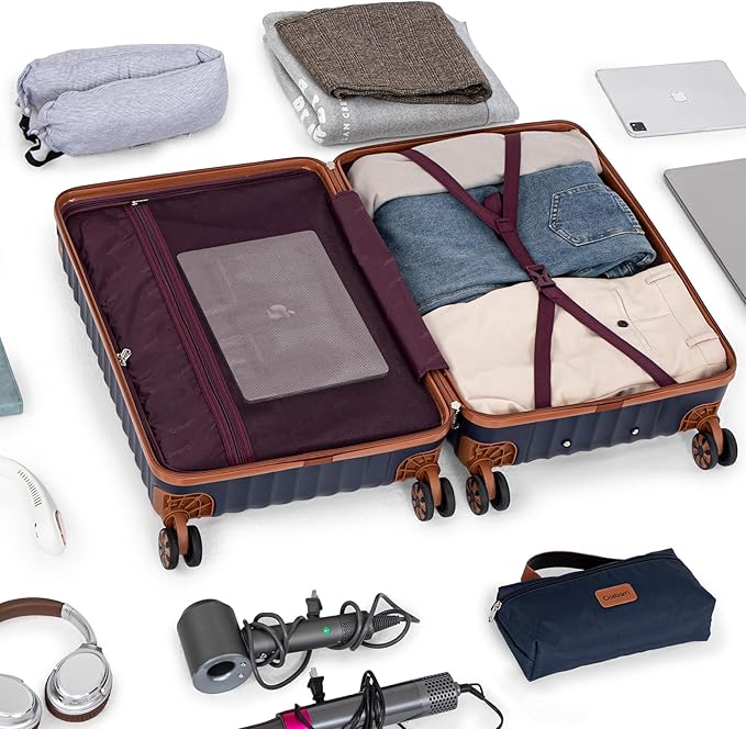 Cosbarn Luggage Sets 5 Piece with TSA Lock Spinner Wheels, Unisex Hard Case ABS Suitcase Set, Hardshell Lightweight Waterproof Travel Hardside Suitcases with Wheels for Women Men, Grey