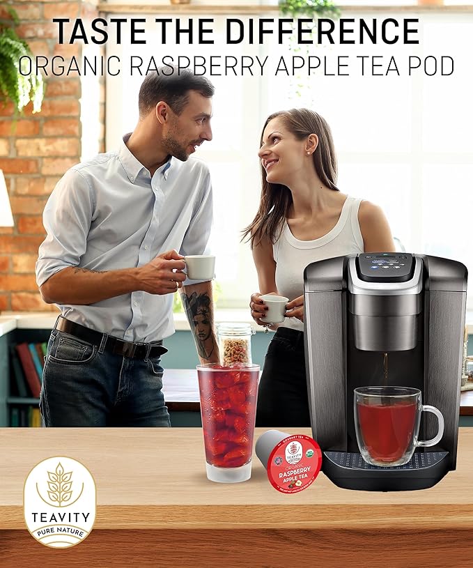 Organic Raspberry Apple Black Tea Pods for Keurig - Naturally Caffeinated Fruit Tea by Teavity (24 Tea Pods)