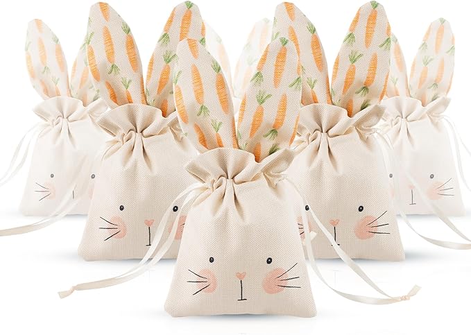 Cheerland Bunny Birthday Decoration Party Gift Bags Easter Treat Bags Bunny Favor Bag Reusable Burlap Goodie Rabbit Drawstring for Somebunny is One Kids Baby Shower Garden Tea Party Supplies Pack of 6