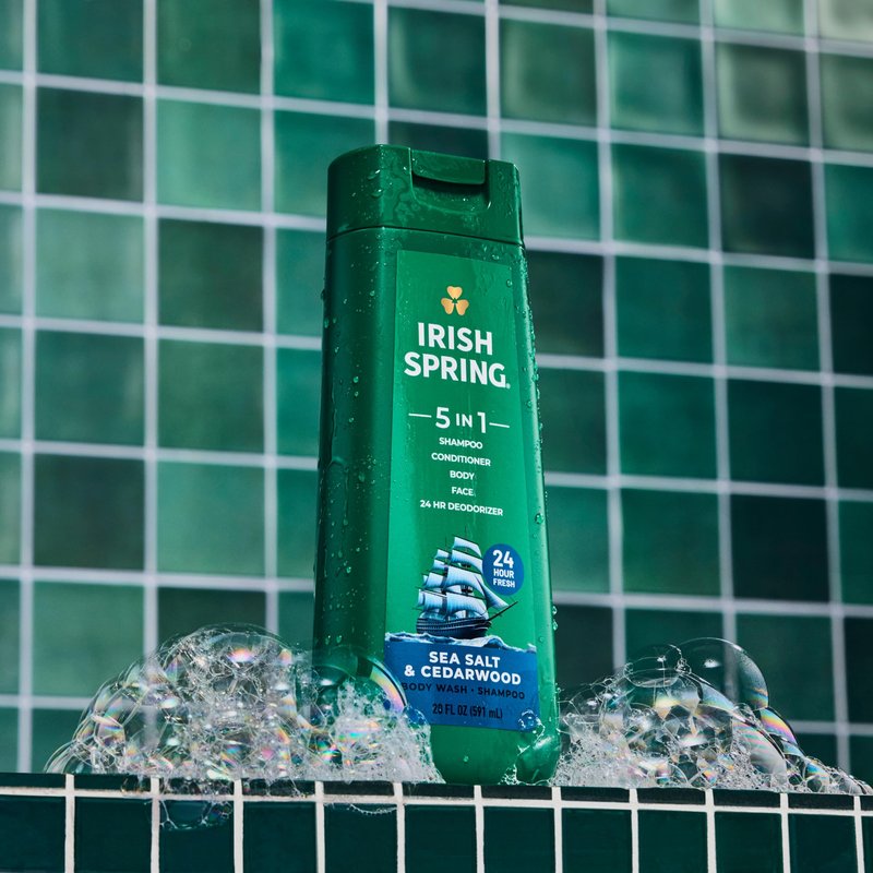 Irish Spring 5 in 1 Moisturizing Body Wash for Men, Shampoo, Conditioner, Body and Face Wash, and 24 Hour Deodorizer, Paraben-Free, Sea Salt & Cedarwood Scent, 20 fl oz, 4 Pack