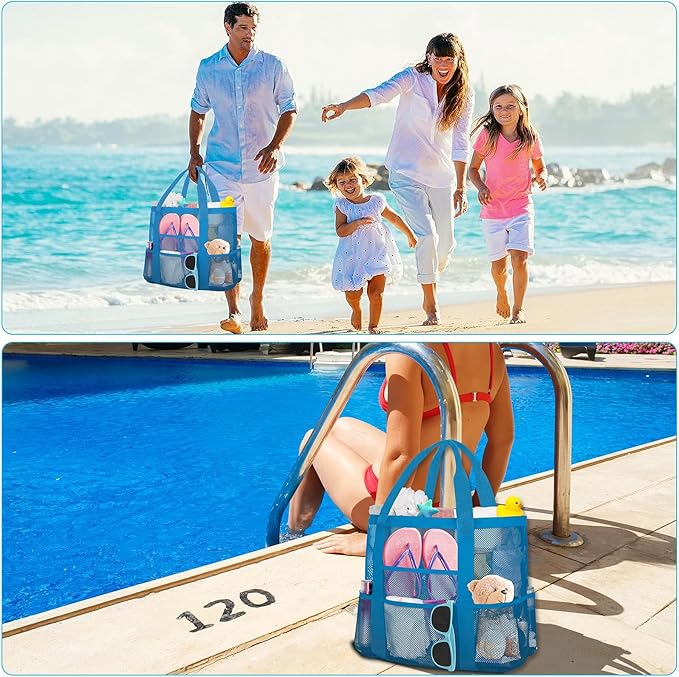 Mesh Beach Bags for Family - Women Beach Tote Bag for Toys, Towels, Travel Vacation Cruise Essentials