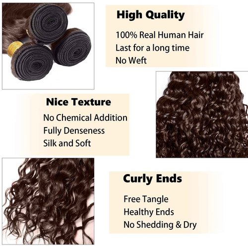 Fabimiya 18 20 22 Inch Human Hair Bundles Brown 4# Water Wave Bundles Human Hair Unprocessed Soft Sewn In Hair with Double Weft for Black Women