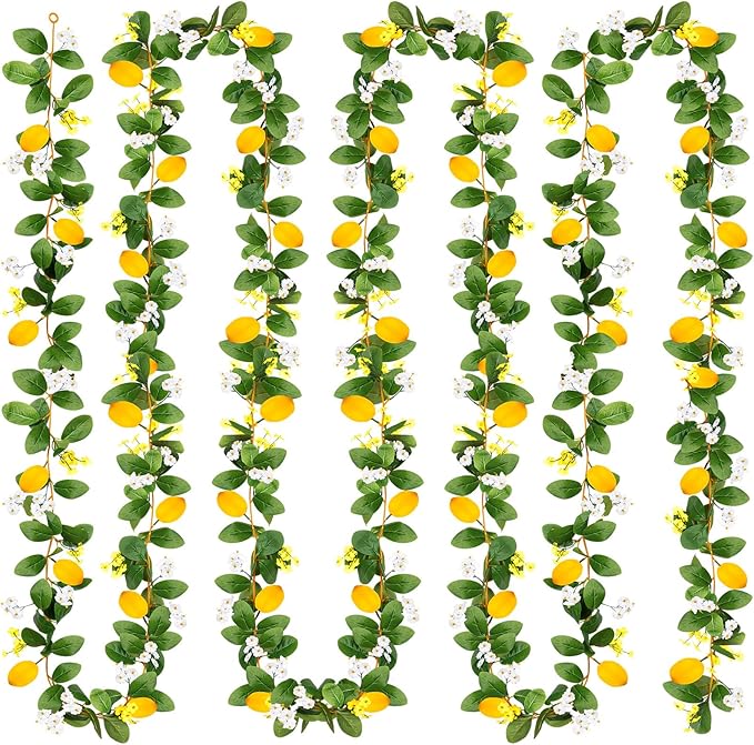 4 Pcs Artificial Lemon Flower Garland Vine, 28 Ft Fake Yellow Lemon Vines Silk Flowers Hanging Floral Garlands Decoration for Room Wall, Flower Themed Party, Wedding Supplies