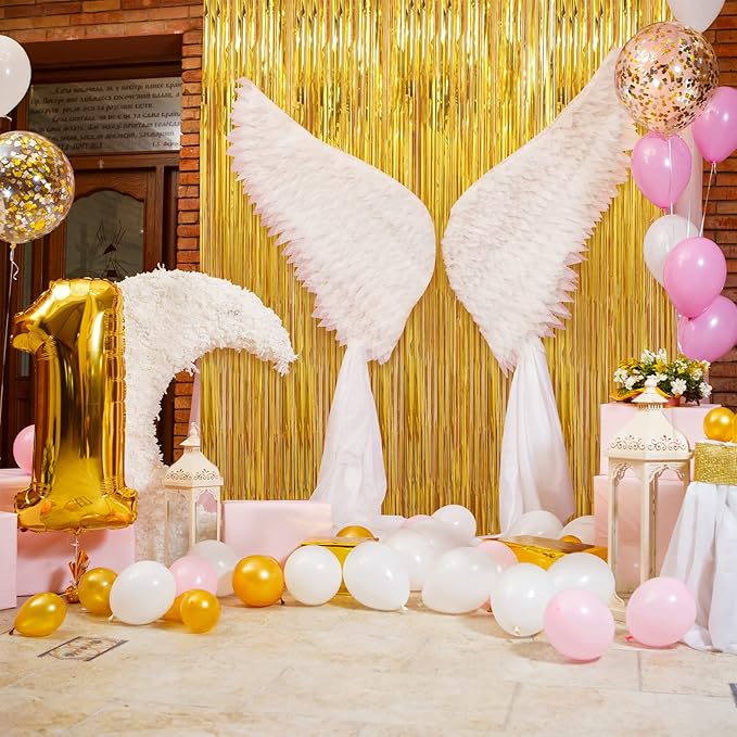 Crosize 2 Pack 3.3 x 9.9 ft Gold Foil Fringe Curtains Party Decorations, Gold Tinsel Curtain Backdrop for Parties, Streamer Fringe Backdrop for Bachelorette Valentines Day Party Birthday Decoration