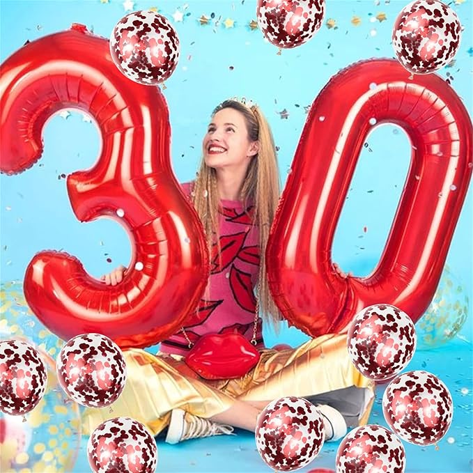 Red 18 Balloon Numbers and Confetti Balloons, 40" Number 1 and 8 Mylar Foil Balloons Self Inflating, 18th 81st Birthday Balloons Set for Boys Girls Women Men Birthday Anniversary Party Decorations