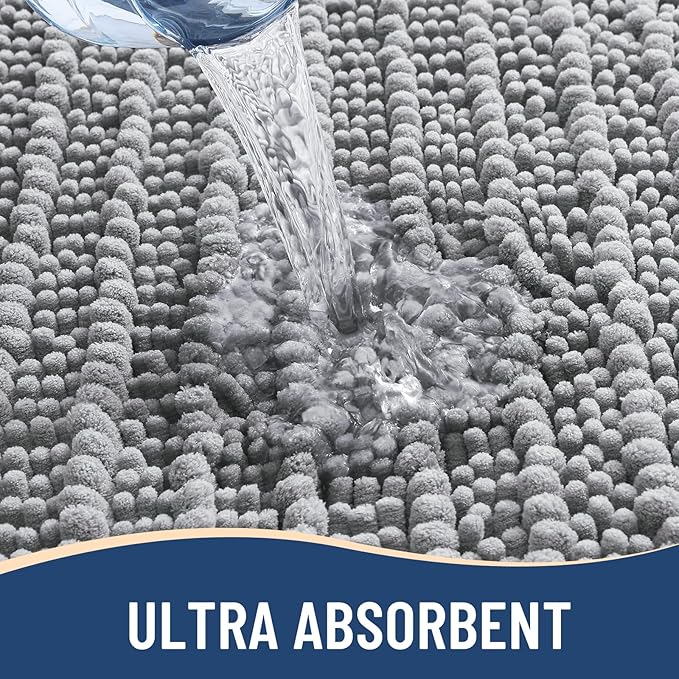 Arotive Luxury Chenille Toilet Rugs U-Shaped, Extra Soft Thick Absorbent Bathroom Mat, Non-Slip Shaggy Plush Contour Rugs, Machine Wash Dry Bath Mat for Toilet Base, 24x24, Light Grey