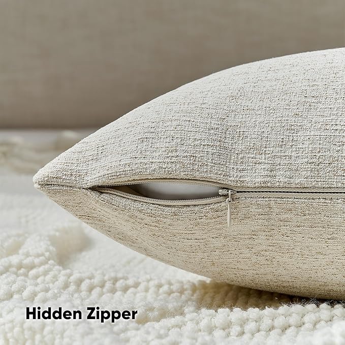 FUTEI Natural Linen Chenille Decorative Throw Pillow Covers 24x24 Inch Set of 2,Soft Cozy Faux Linen Textured European Pillow Shams,Farmhouse Home Decor for Couch Living Room