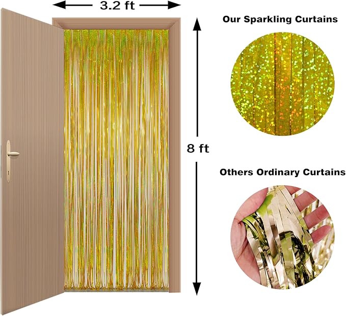 Graduation Decorations 2026 Foil Fringe Curtains - Melsan 3 Pack 3.2 x 8.2 ft Gold Tinsel Curtain Party Photo Backdrop for Birthday Party Happy Retirement Baby Shower or Graduation