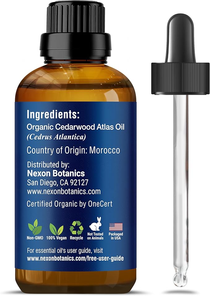 Organic Cedarwood Essential Oil 30 ml - Pure, Natural Oils for Aromatherapy, Diffusers, DIY, Candle and Soap Making Scent - Nexon Botanics