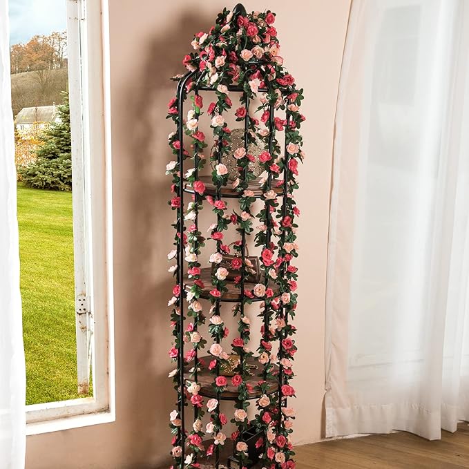 MARTINE MALL Flower Garland - 5 Strand 41Ft Rose Vines for Bedroom Decor, Pink Rose Floral Garland for Table, Birthday, Wedding, Party, Garden Wall Decor