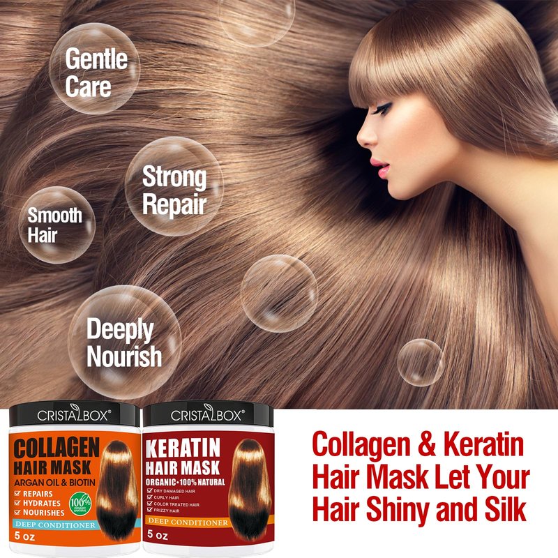 2 Pack Collagen Hair Mask & Keratin Hair Mask,Keratin Hair Treatment,Repair Treatment Deep Conditioning Hair Treatment Mask for Damaged Hair,Hydrating Conditioner with Argan Oil for Dry Hair