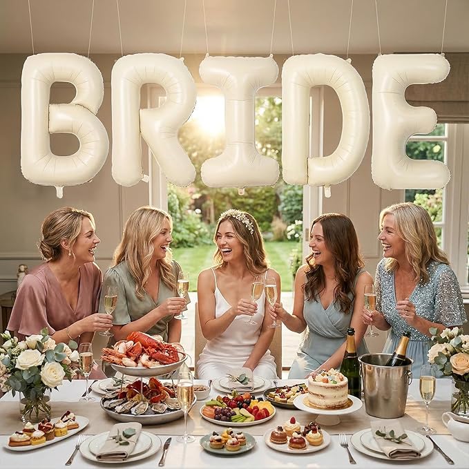 Biapian 40 Inch BRIDE Letter Balloons, Big Cream BRIDE Foil Balloons, 5 Pcs Giant Foil Large Aluminum Balloon Helium for Wedding Bridal Shower Anniversary Engagement Bachelorette Party Decoration