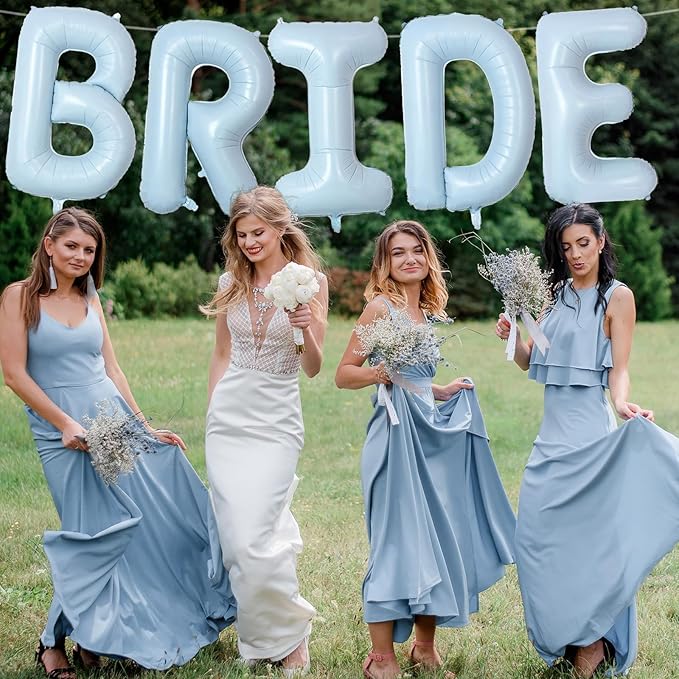 40 Inch Baby Blue BRIDE Balloons, Large Light Pastel Bride Foil Helium Balloon Banner for Bachelorette Something Blue Before I Do Bridal Shower Wedding Engagement Bride To Be Party Decorations