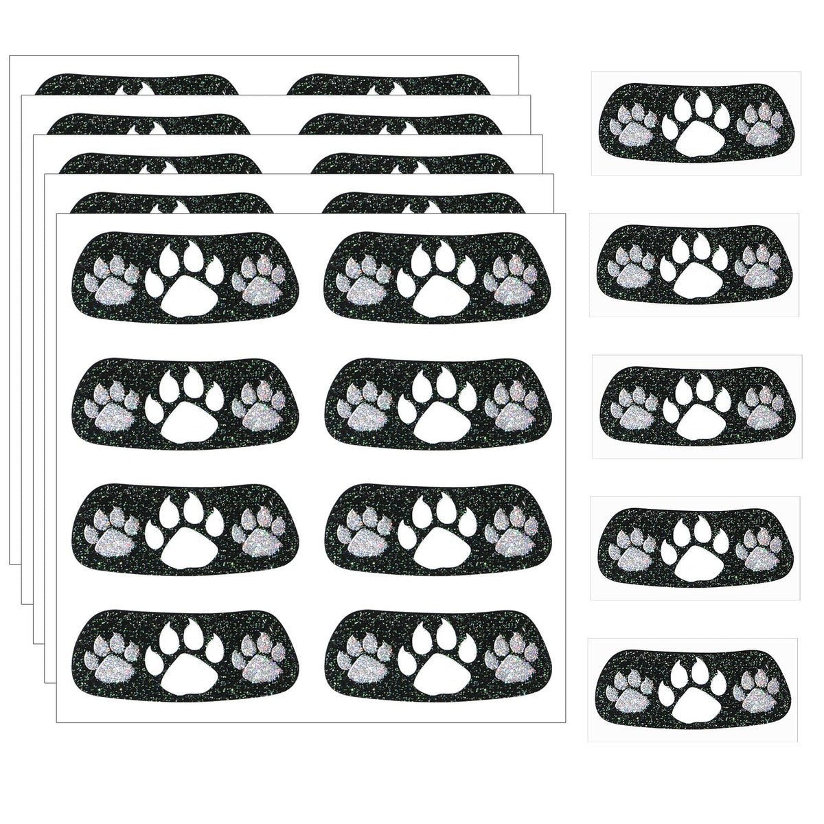 Blulu 24 Pairs Glitter Paw Eye Black Temporary Tattoos Paw Face Tattoo Sticker Claws Sports Eyeblack Cheek Cheers for Football Baseball Softball Birthday Party Sports Fan Cheerleader Supplies(Black)