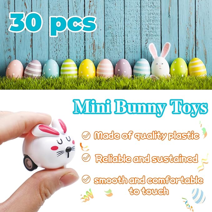 30 PCS Easter Rabbit Toy Cars,Rabbit Toys Pull Back Cars,Mini Bunny Toys for Easter Basket Stuffers,Easter Egg Stuffers,Party Favors,Classroom Prizes,Birthday Gifts,Kids,Girls,Boys