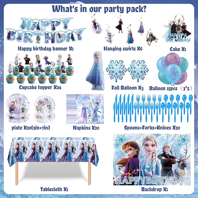 122 PCS Elegant Birthday Party Supplies, Party Decorations Include Tablecloth, Paper Tableware, Stickers, Backdrop, Banner, Balloons, Hanging Swirl for Adult