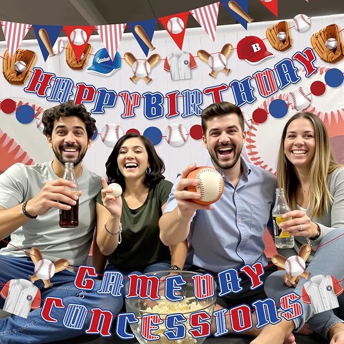 Pre-Strung Baseball Party Decorations with Concessions and Game Day Banners, Happy Birthday Baseball Party Supplies