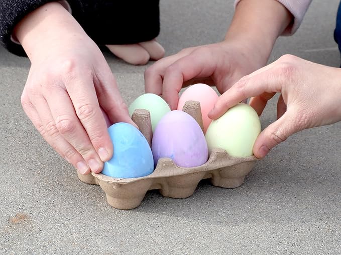 Kid Made Modern Sidewalk Chalk Set for Kids - Washable, Neon Colored Egg Chalk for Outdoor Play and Chalkboard Art - Ages 3+ (6 Pieces, Multicolor)