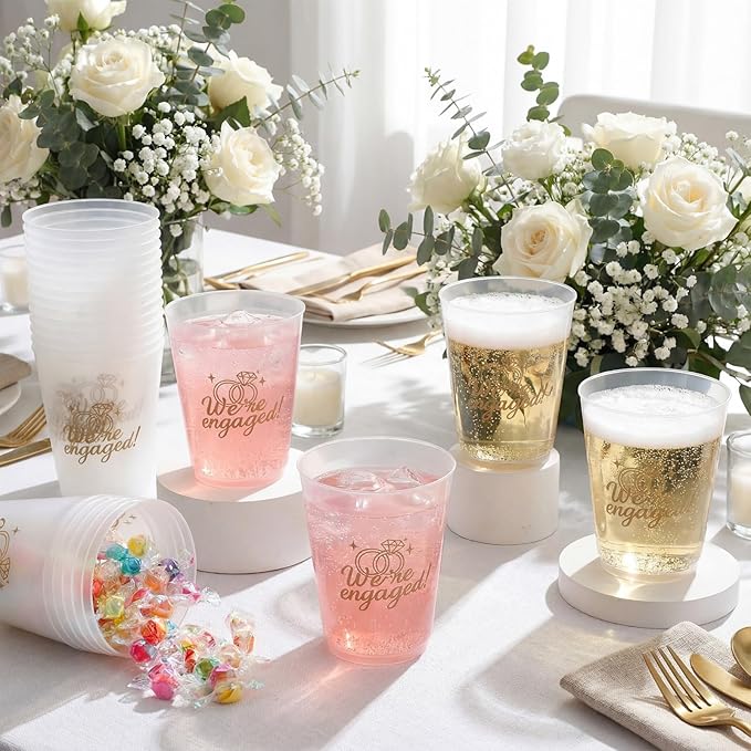 Yungyan 24 Pcs 16 oz We Are Engaged Party Cups Cute Bride Engagement Reusable Plastic Frosted Cups for Bachelorette Party Supplies Favors Wedding Bridal Shower Decoration