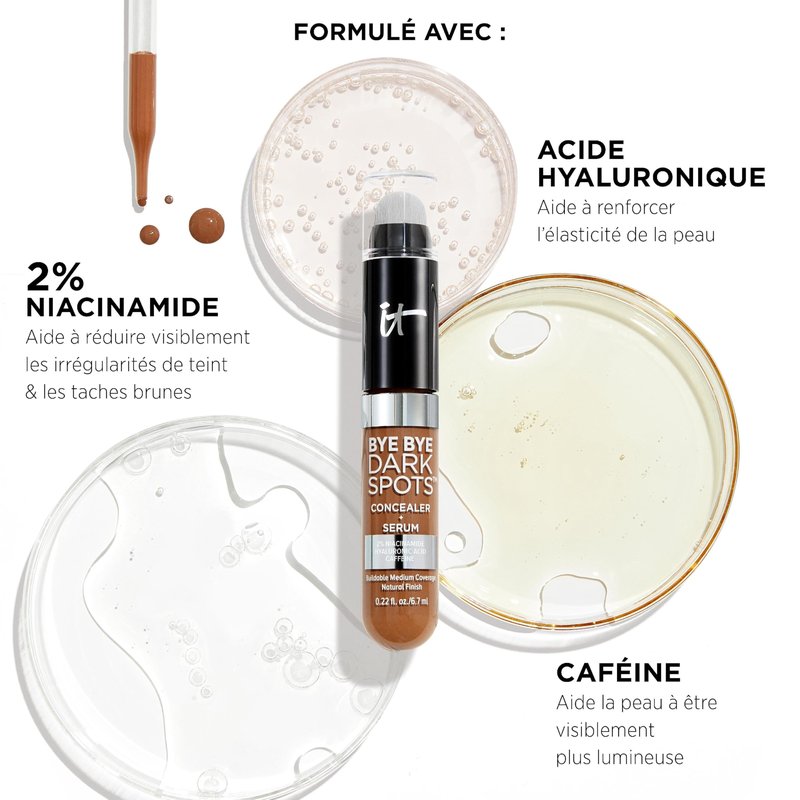 IT Cosmetics Bye Bye Dark Spots Concealer + Brightening Serum – 2% Niacinamide, Hyaluronic Acid & Caffeine - Medium Coverage, Natural Finish, All Skin Types – 11 Fair Neutral, 0.22 fl. oz