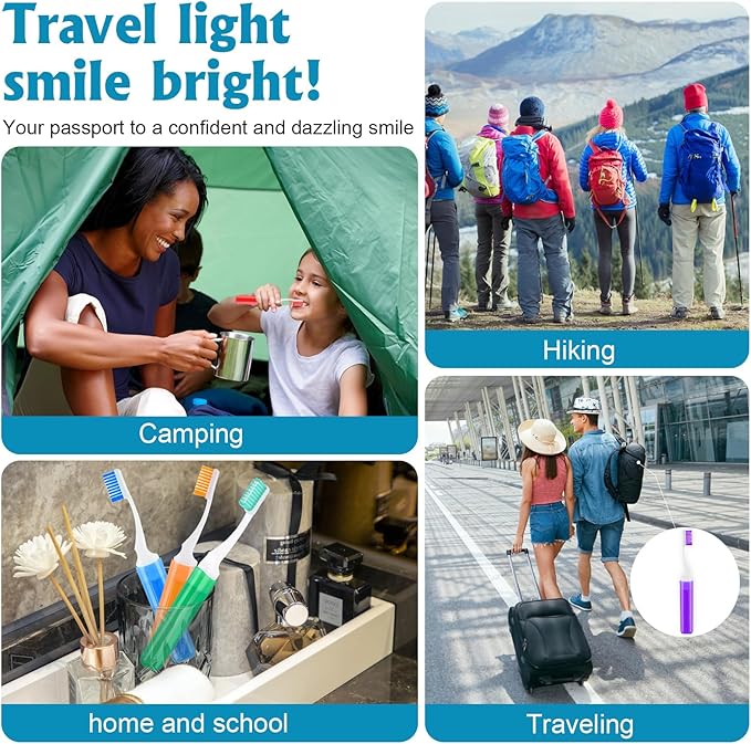 Navona 20 PCS Travel Toothbrush Set, Folding Mini Toothbrush, Potable Travel Size Toothbrushes, Medium Bristles, Individually Wrapped Bulk Toothbrushes for Camping, Hiking, School