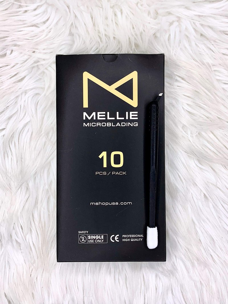 PACK OF 10 - Mellie Microblading Disposable Microblading Pen with Pigment Sponge Disposable Tool For Creating Eyebrows Microblading Supplies (Black, C14 .15mm Nano)