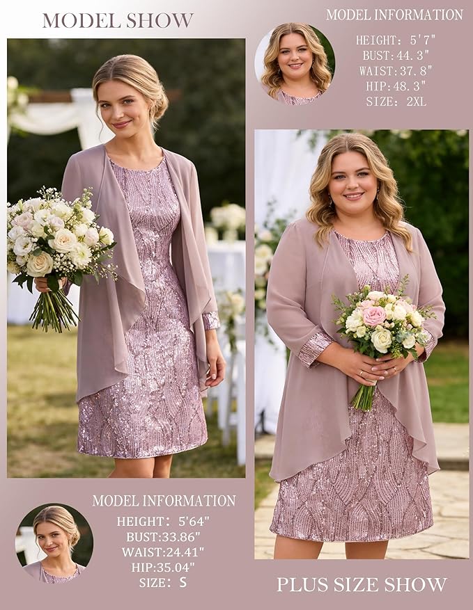 GRACE KARIN Women's Sequin Dress - Wedding Guest & Mother of The Bride Formal Dress - Two Piece Knee Length